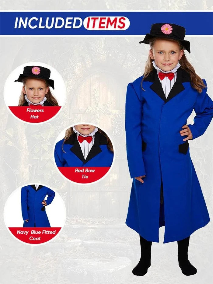 3 Piece Girls Victorian Nanny Dress Up Costume Set - thefancydress.co.uk