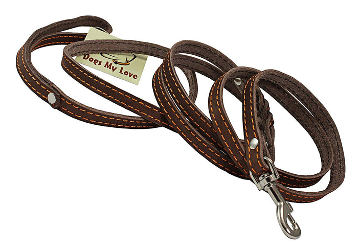 6' Long Genuine Leather Braided Dog Leash Brown 3/8" Wide for Small Dogs and Puppies