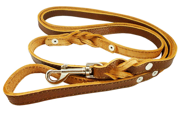 8' Genuine Leather Braided Dog Leash Brown 3/4" Wide