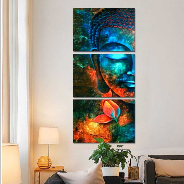 Abstract Blue Buddha Portrait Wall Art Canvas Printing - BlueArtDecor