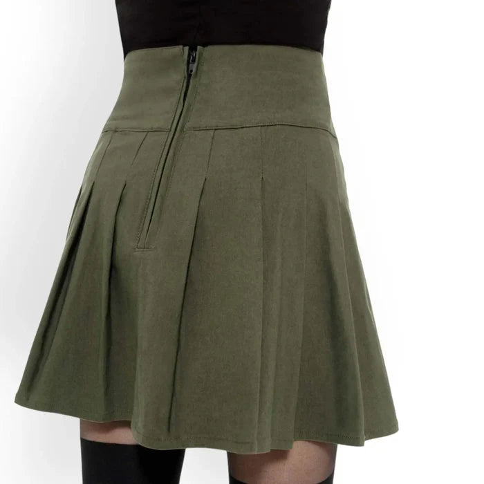 Academy Pleated Black Strap Mini Skirt high-waist faux-leather harness straps, silver buttons, and adjustable suspenders; dark-academia/punk style, plus size 3XL