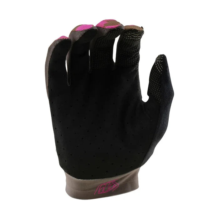 Black glove with pink accents on a white background