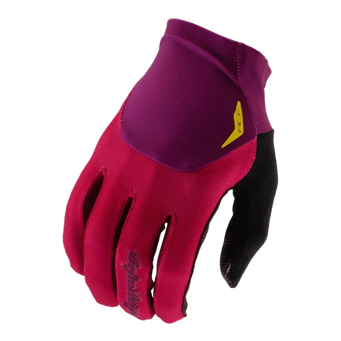 Red and purple glove with a brand logo on a white background