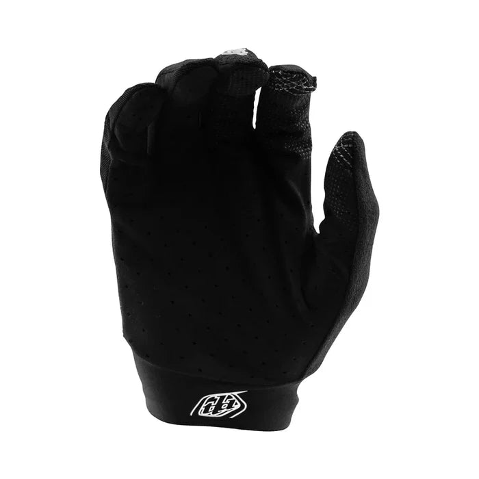 Black glove with a brand logo on a white background