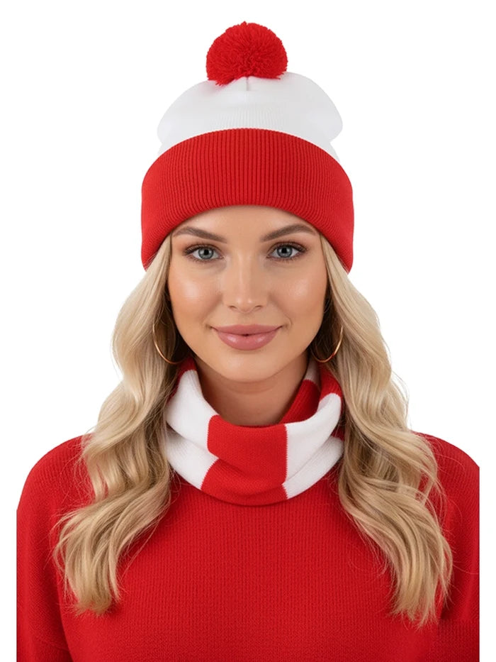 Adult Knitted Red & White Hat - thefancydress.co.uk