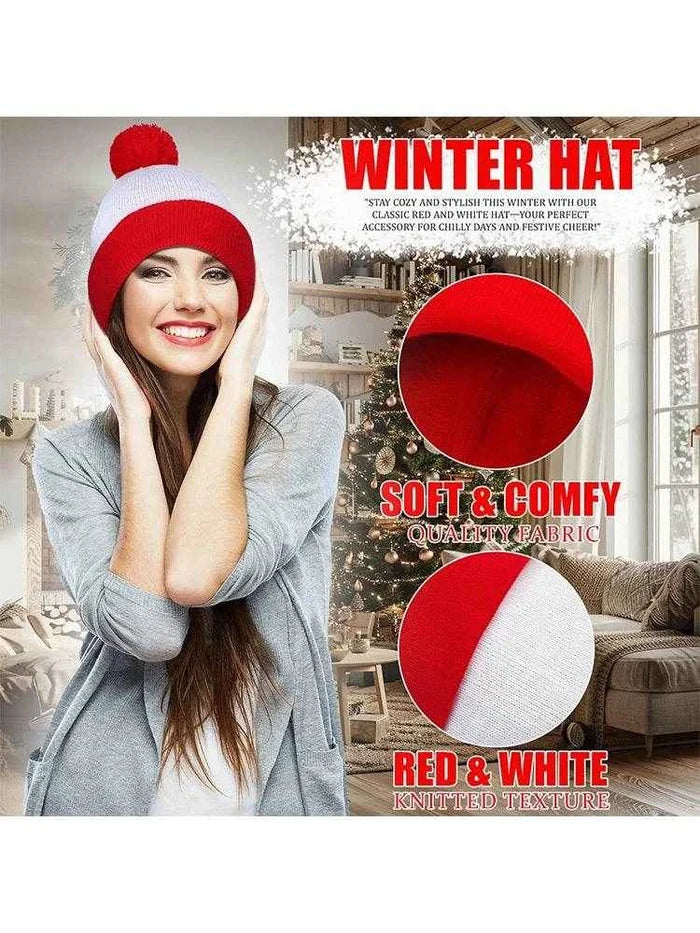 Adult Knitted Red White Hat