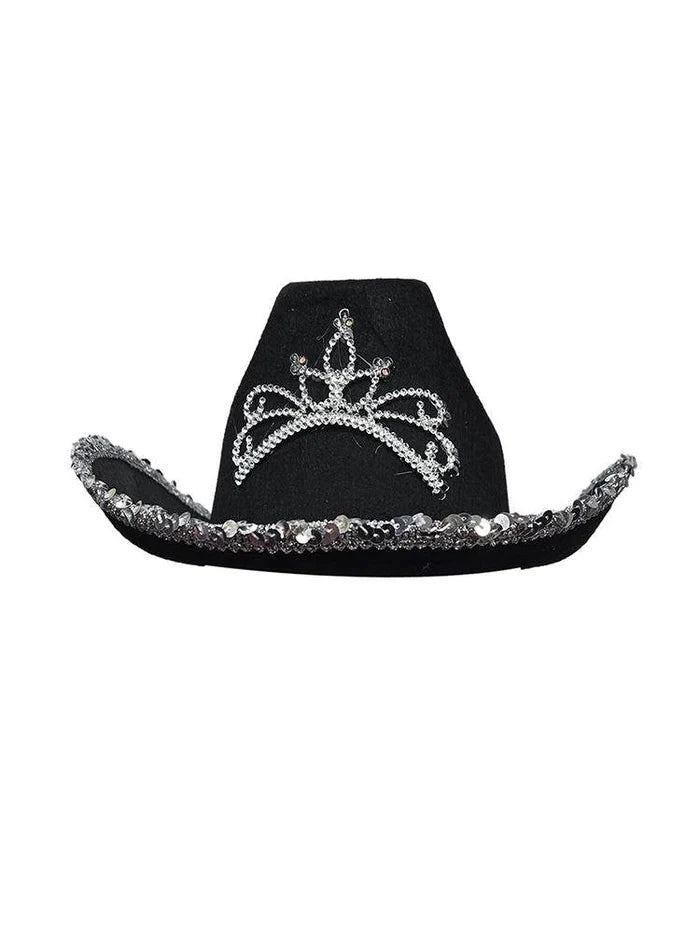 Adult Light Up Black Cowboy Hat with Sequin Trim - thefancydress.co.uk