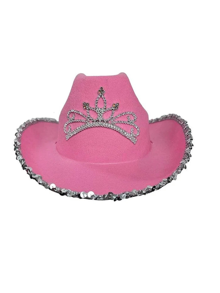 Adult Light Up Pink Cowboy Hat with Glitter Trim - thefancydress.co.uk
