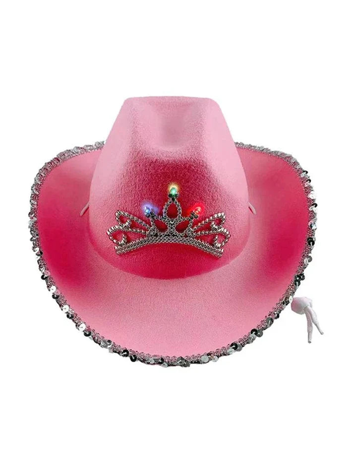 Adult Light Up Tiara Cowboy Hat With Sequin Trim - thefancydress.co.uk