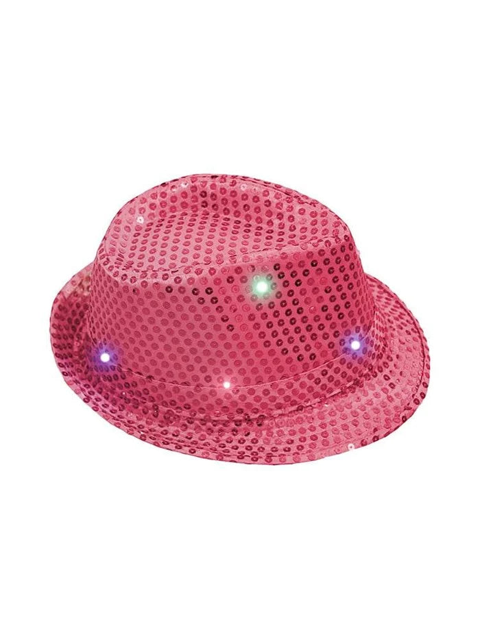 Adult Pink LED Light Up Sequin Trilby Hat - thefancydress.co.uk