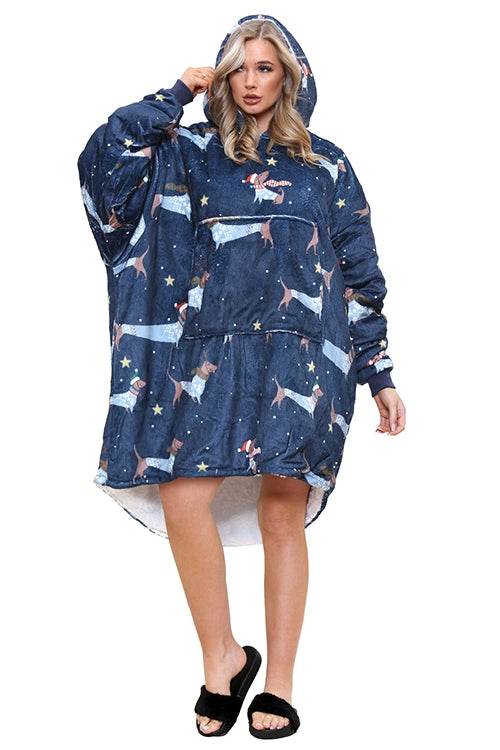 Snowy Dachshund Navy / One Size
