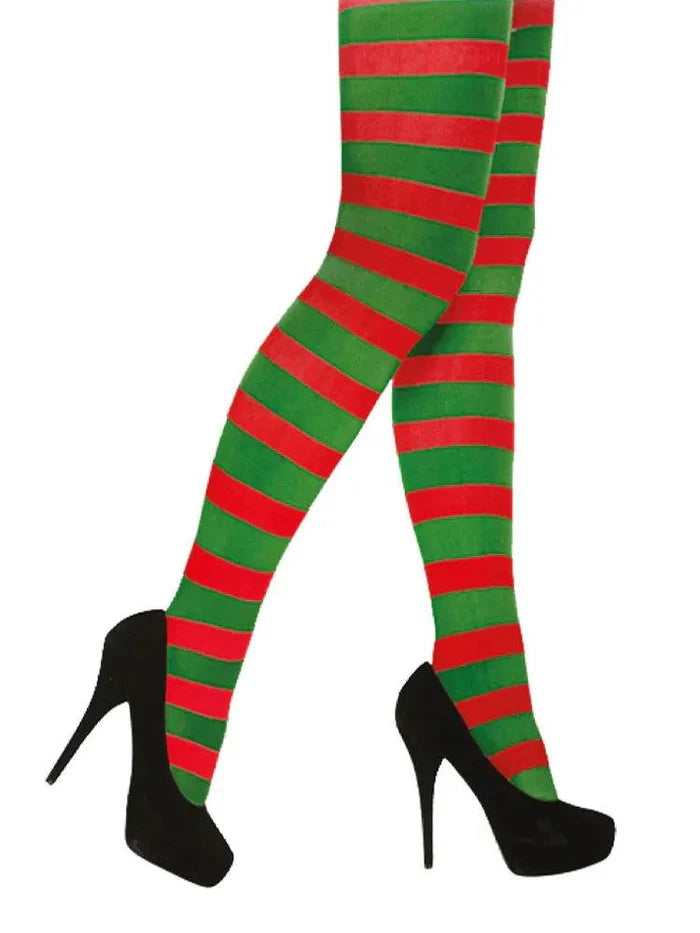 Adult Red and White Stripe Tights - thefancydress.co.uk