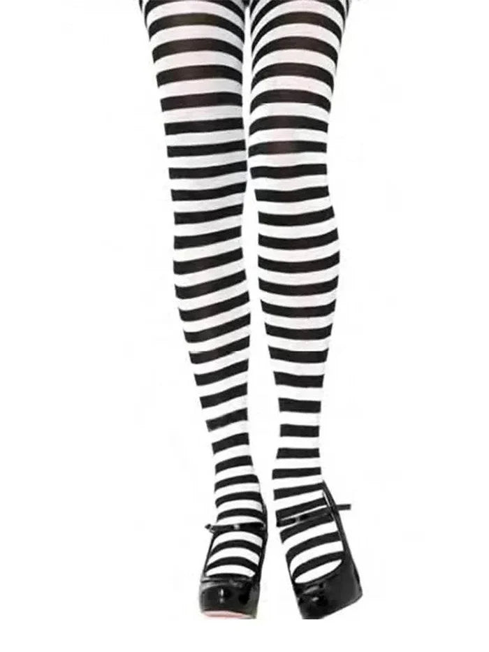 Adult Red and White Stripe Tights - thefancydress.co.uk