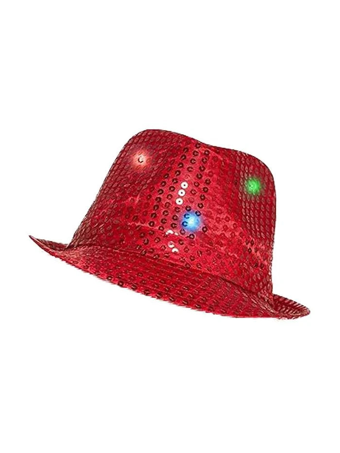 Adult Red LED Light Up Sequin Trilby Hat - thefancydress.co.uk