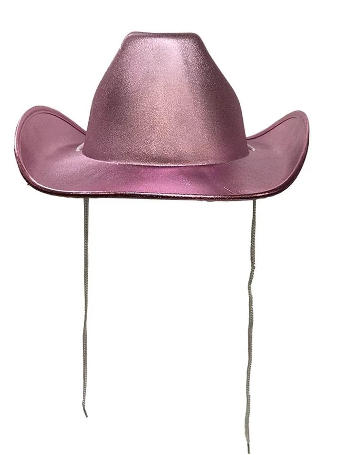 Adult Shiny Western Style Rolled Brim Cowboy Hat - thefancydress.co.uk