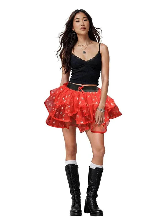 Adult Star Red Burlesque Tutu Skirt - thefancydress.co.uk