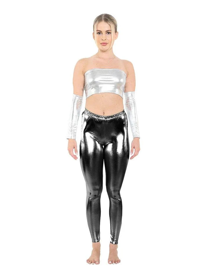 Adult Women's Luxury Shiny Metallic Leggings - thefancydress.co.uk