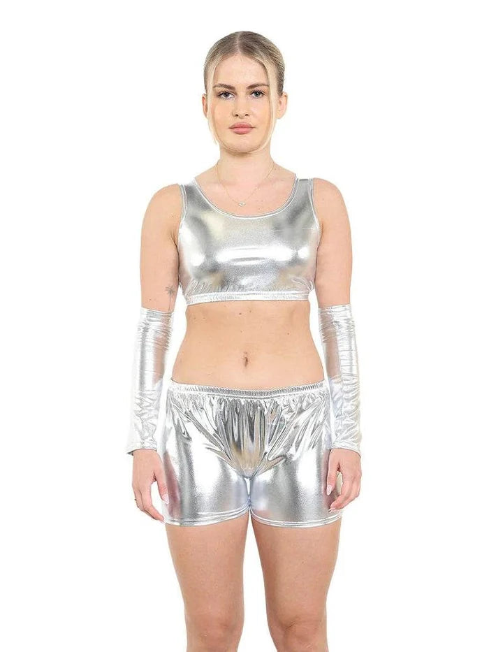 Adult Women's Luxury Shiny Metallic Leggings - thefancydress.co.uk