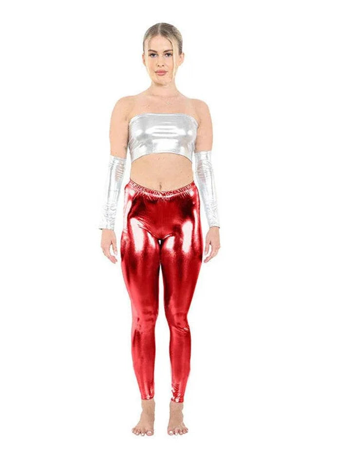 Adult Women's Luxury Shiny Metallic Leggings - thefancydress.co.uk
