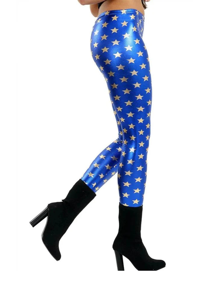 Adult Women's Luxury Shiny Metallic Leggings - thefancydress.co.uk