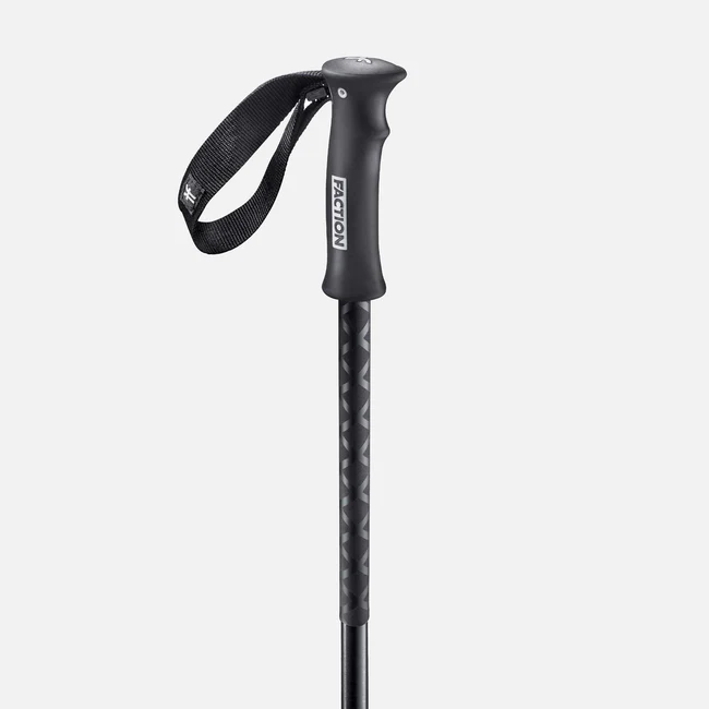 Black ski pole with Faction logo on a white background