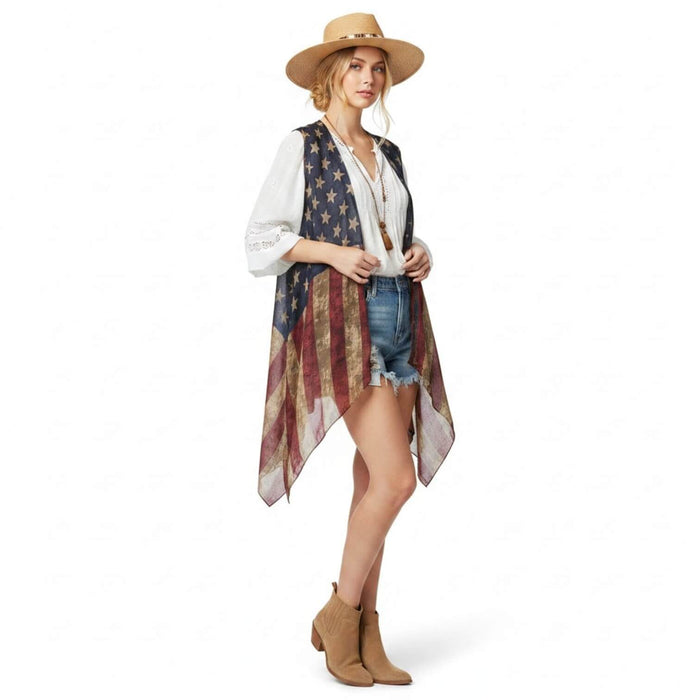 American Flag Boho Kimono Vest - Adults / One size / Other - Swimsuit Cover Ups