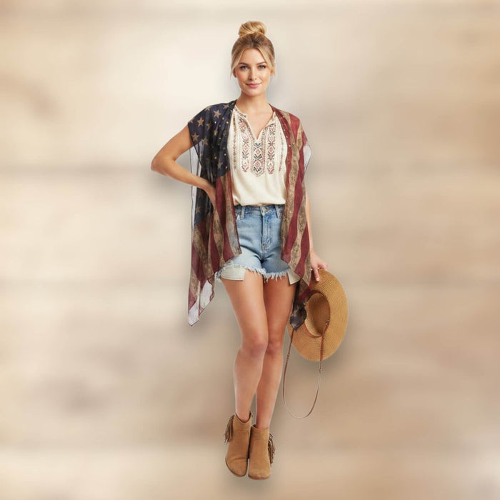American Flag Boho Kimono Vest - Adults / One size / Other - Swimsuit Cover Ups