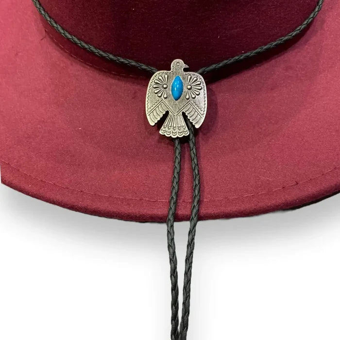 Antique Bird Turquoise Western Necktie Faux Turquoise antique silver thunderbird bolo tie