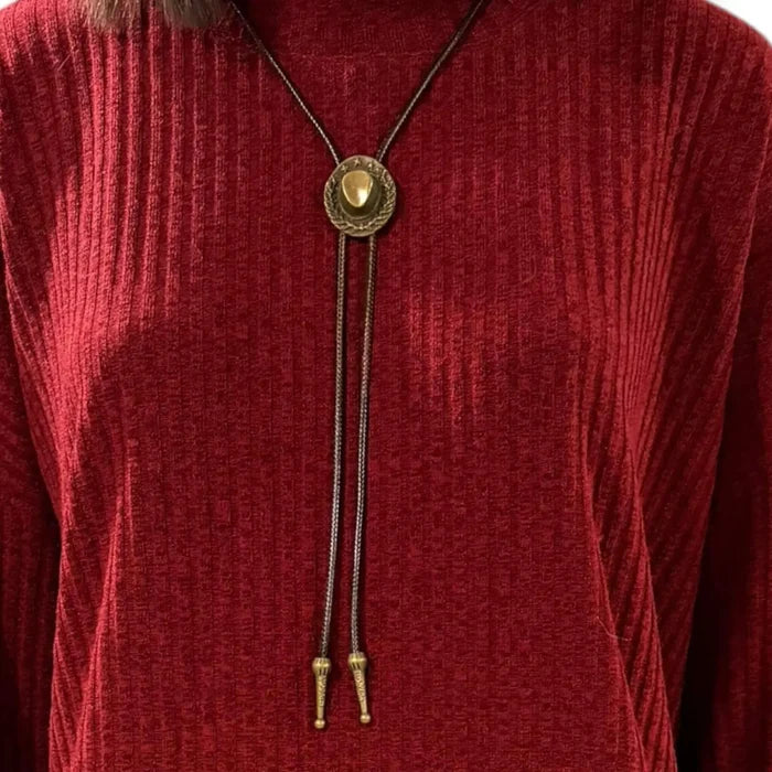 Antique Brass Stars & Vines Cowboy Hat Necktie bolo tie stars and vines w/ brown rope. Unisex western style for festival & year-round country style.