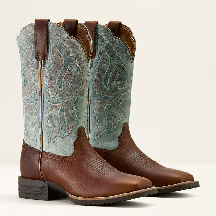 Ariat Women's Hybrid Ranchwork Wide Square Toe Western Boot in Peanut