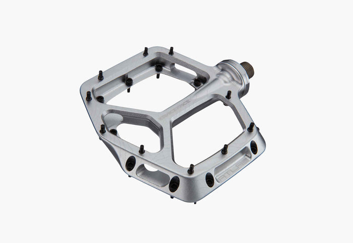 Silver bicycle pedal on a white background