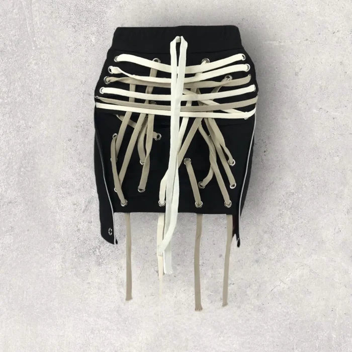 Black Entanglement White Laced Mini Skirt with Side Pockets - XL or 1XL - Wild Time Fashion