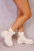 Ayzel Chunky Sock-Boot with Drip Chain – Nude Knit