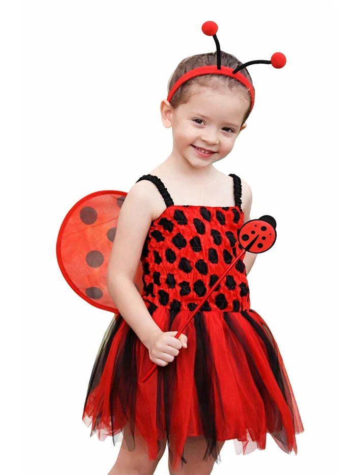 Baby Toddler Girl Ladybird Costume – 4PC Set with Wings, Hairband & Wand