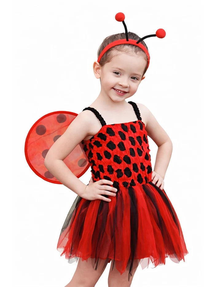 Baby Toddler Girl Ladybird Costume – 4PC Set with Wings, Hairband & Wand
