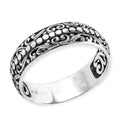 Bali Sterling Silver Engraved Band Ring with swirling circle and dotted artisan details in 925 sterling silver