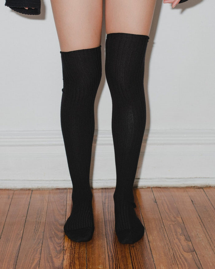 Baserange - OverKnee Socks en Coton Biologique - Noir-Sous-Vêtements-KOK