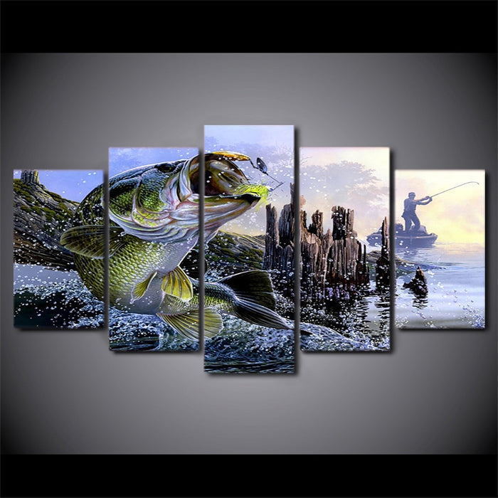 Bass Fish Jumping Fishing Wall Art Decor Canvas Printing - BlueArtDecor