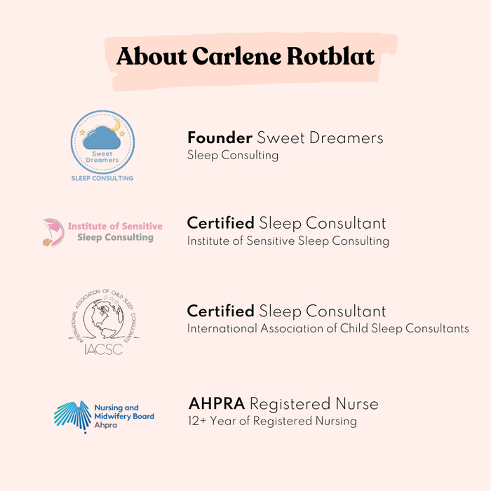 Credentials of Before Baby Arrives author Carlene Rotblat, certified sleep consultant and AHPRA registered nurse