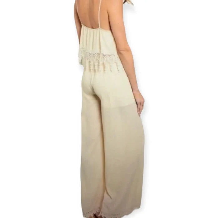 Sleeveless Crochet Wide Leg Jumpsuit