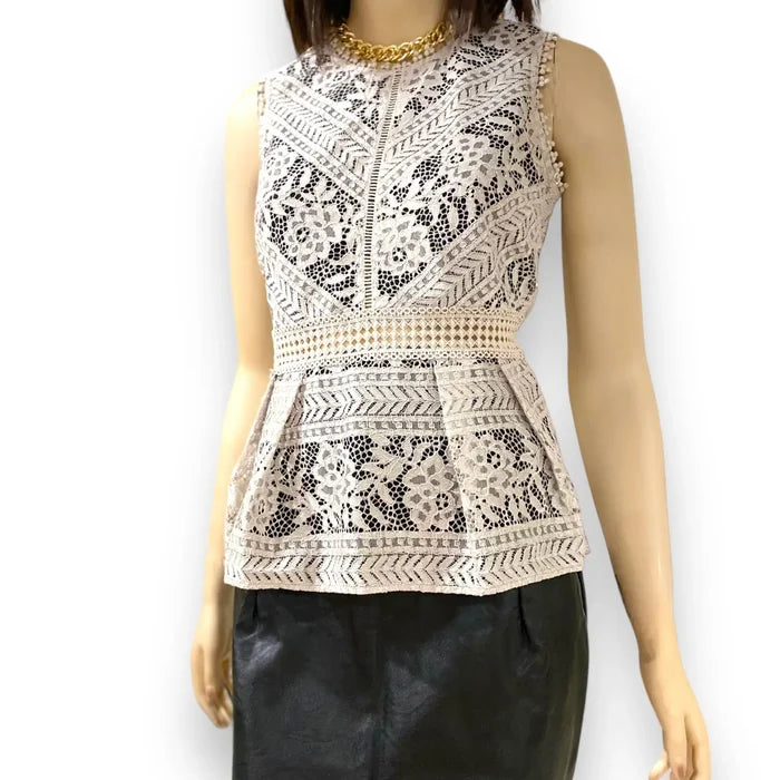 Beige Sleeveless Floral Ruffle Top