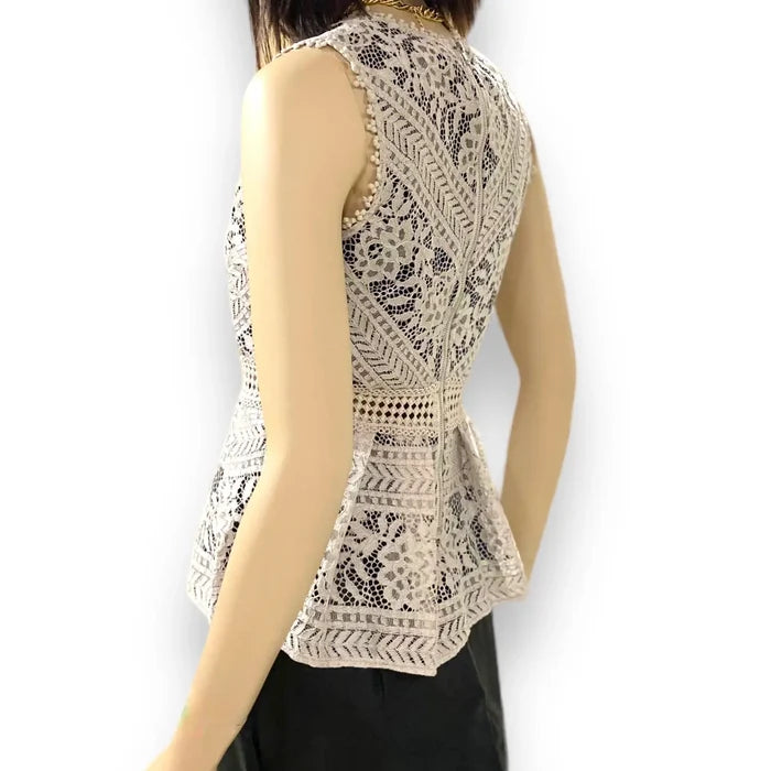 Beige Sleeveless Floral Ruffle Top