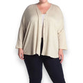 beige v neck button down cardigan sweater plus size 1x with dolman sleeves super soft french terry neutral layering knit