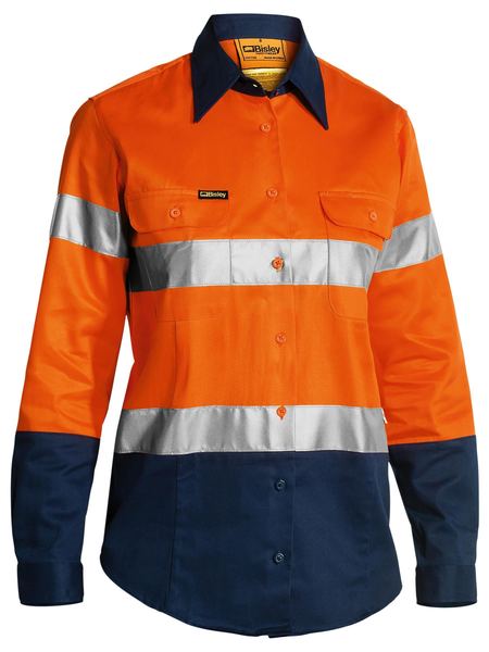 Bisley Ladies Taped Hi Vis Drill Shirt Long Sleeve