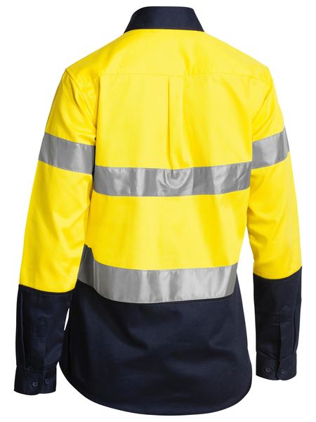Bisley Ladies Taped Hi Vis Drill Shirt Long Sleeve