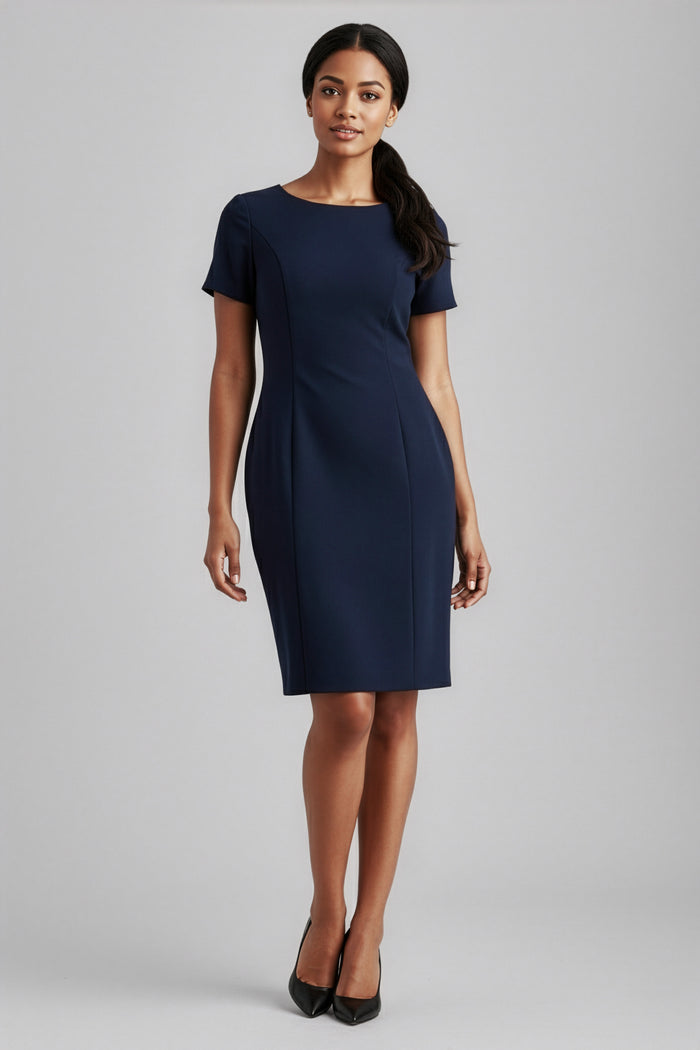 Biz Corporates Comfort Wool Stretch Ladies Short Sleeve Dress