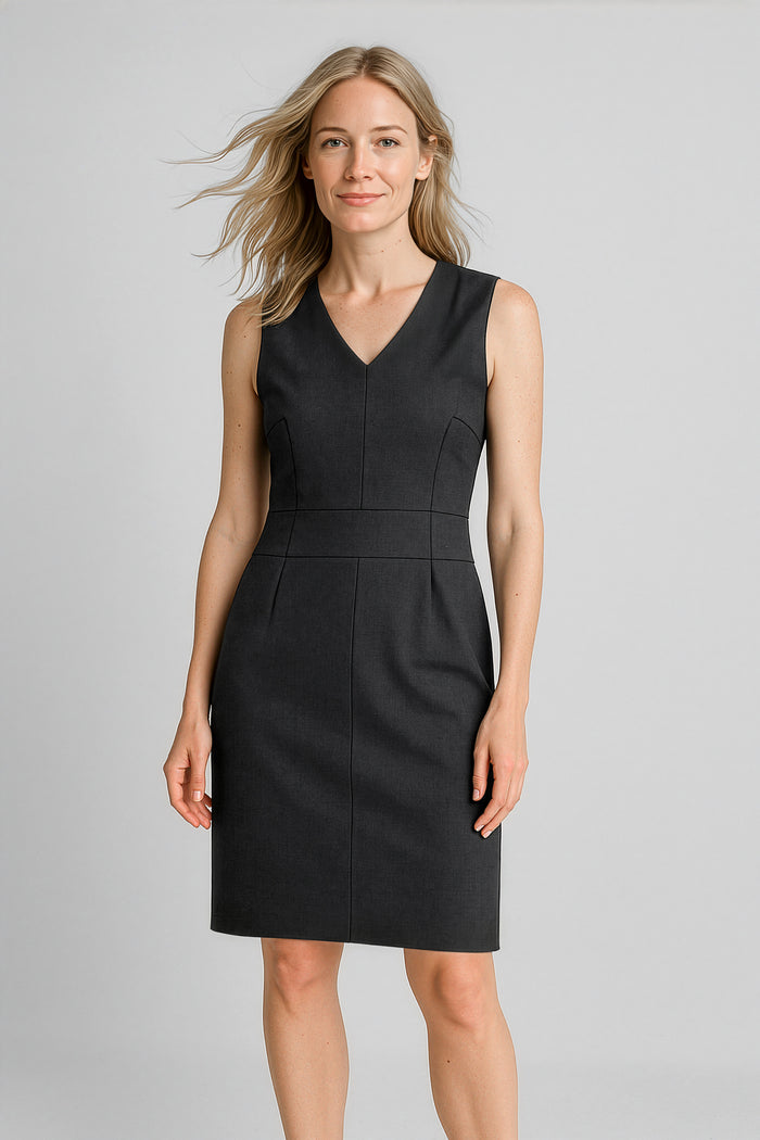 Biz Corporates Comfort Wool Stretch Ladies Sleeveless V Neck Dress