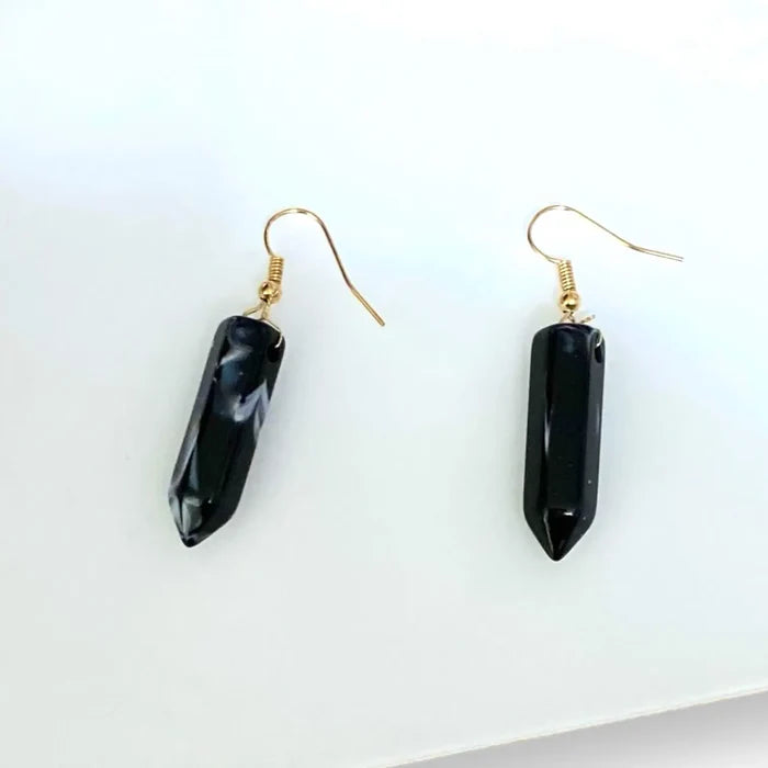 Black Agate Crystal Wrap Earrings