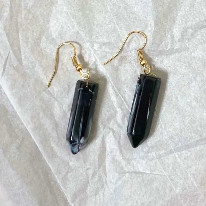 Black Agate Crystal Wrap Earrings