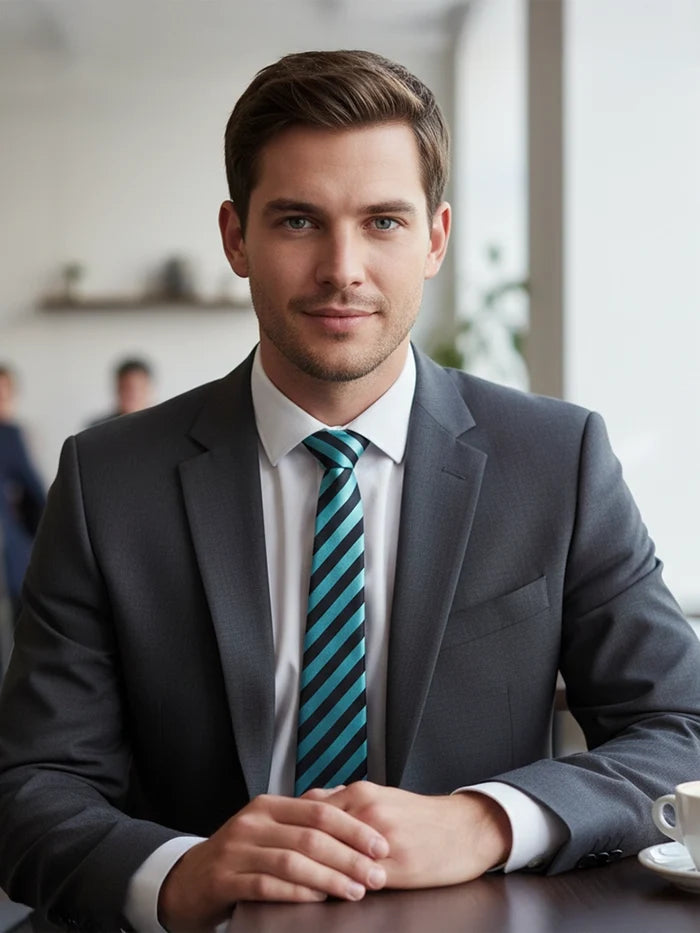 Black and Turquoise Striped Neck Tie